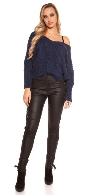 XL V-Cut knit sweater with lacing Navy